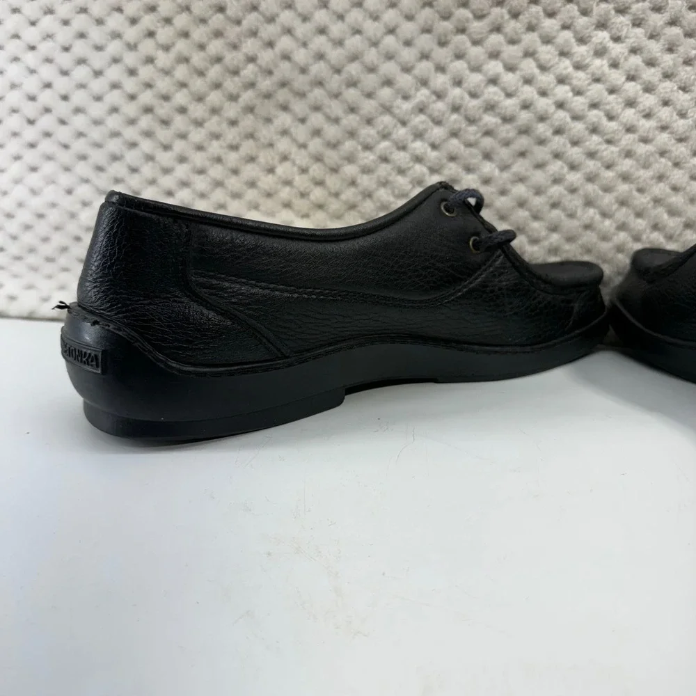 Minnetonka Moccasin Shoes Mens Black Pebbled Leather Lace Up Moc Toe Casual